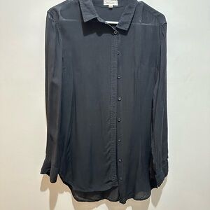 Stylish Sheer Black Button Down Shirt Size M